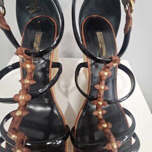 Louis Vuitton Wedge Sandals 39.5 Patent Leather
